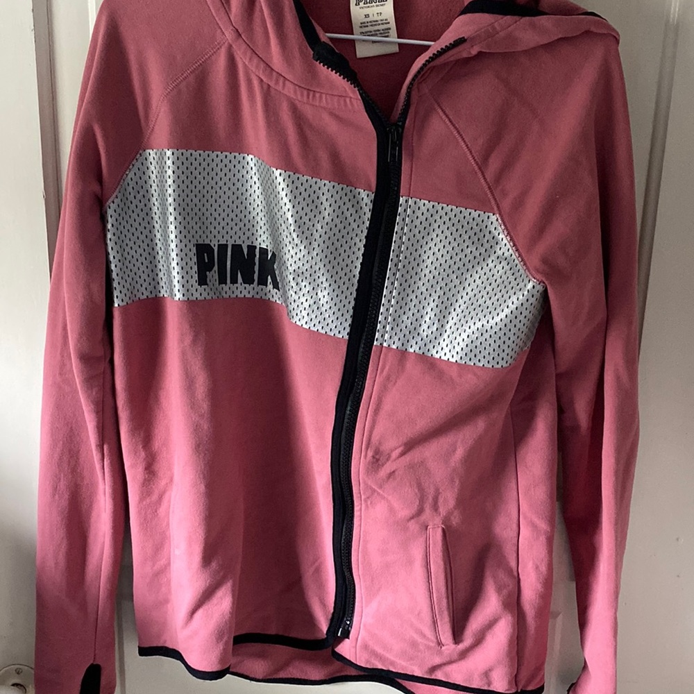 Pink size xs full zip hooded sweatshirt